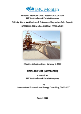 FINAL REPORT (SUMMARY) Prepared for LLC Verkhnekamsk Potash Company