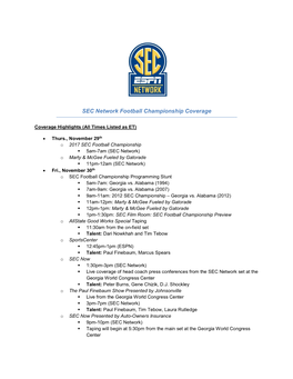 SEC Network Football Championship Coverage