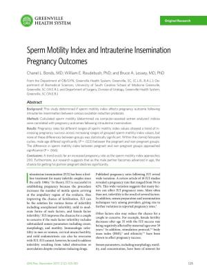 Sperm Motility Index and Intrauterine Insemination Pregnancy Outcomes