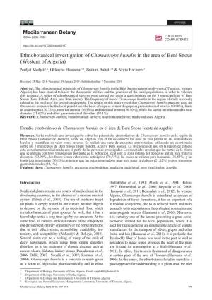 Ethnobotanical Investigation of Chamaerops Humilis in the Area Of