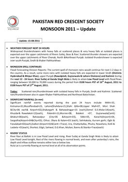 PAKISTAN RED CRESCENT SOCIETY MONSOON 2011 – Update
