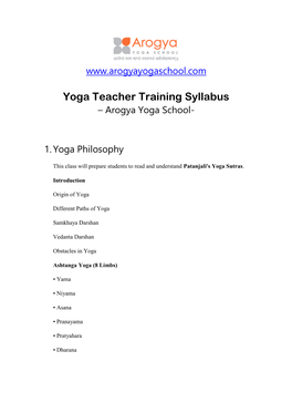 Yoga Teacher Training Syllabus – Arogya Yoga School