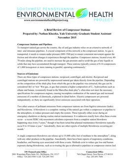 A Brief Review of Compressor Stations Prepared By: Nathan Kloczko, Yale University Graduate Student Assistant November 2015