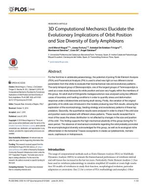 3D Computational Mechanics Elucidate the Evolutionary Implications of Orbit Position and Size Diversity of Early Amphibians
