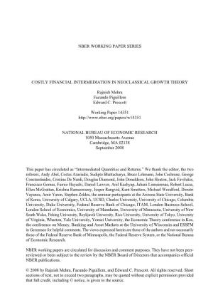 Nber Working Paper Series Costly Financial