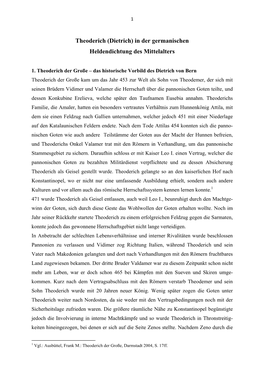 Theoderich (Dietrich) in Der Germanischen Heldendichtung Des Mittelalters