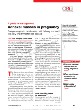 Adnexal Masses in Pregnancy