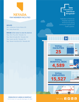 NEVADA FAH MEMBER FACILITIES Federation of American Hospitals Represents America’S Tax-Paying Community Hospitals and SENATE Health Systems