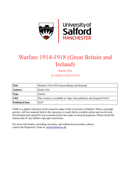 Warfare 1914-1918 (Great Britain and Ireland) Searle, DA 10.15463/Ie1418.11374