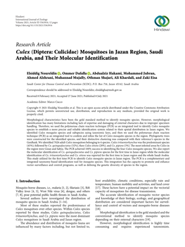 Mosquitoes in Jazan Region, Saudi Arabia, and Their Molecular Identification