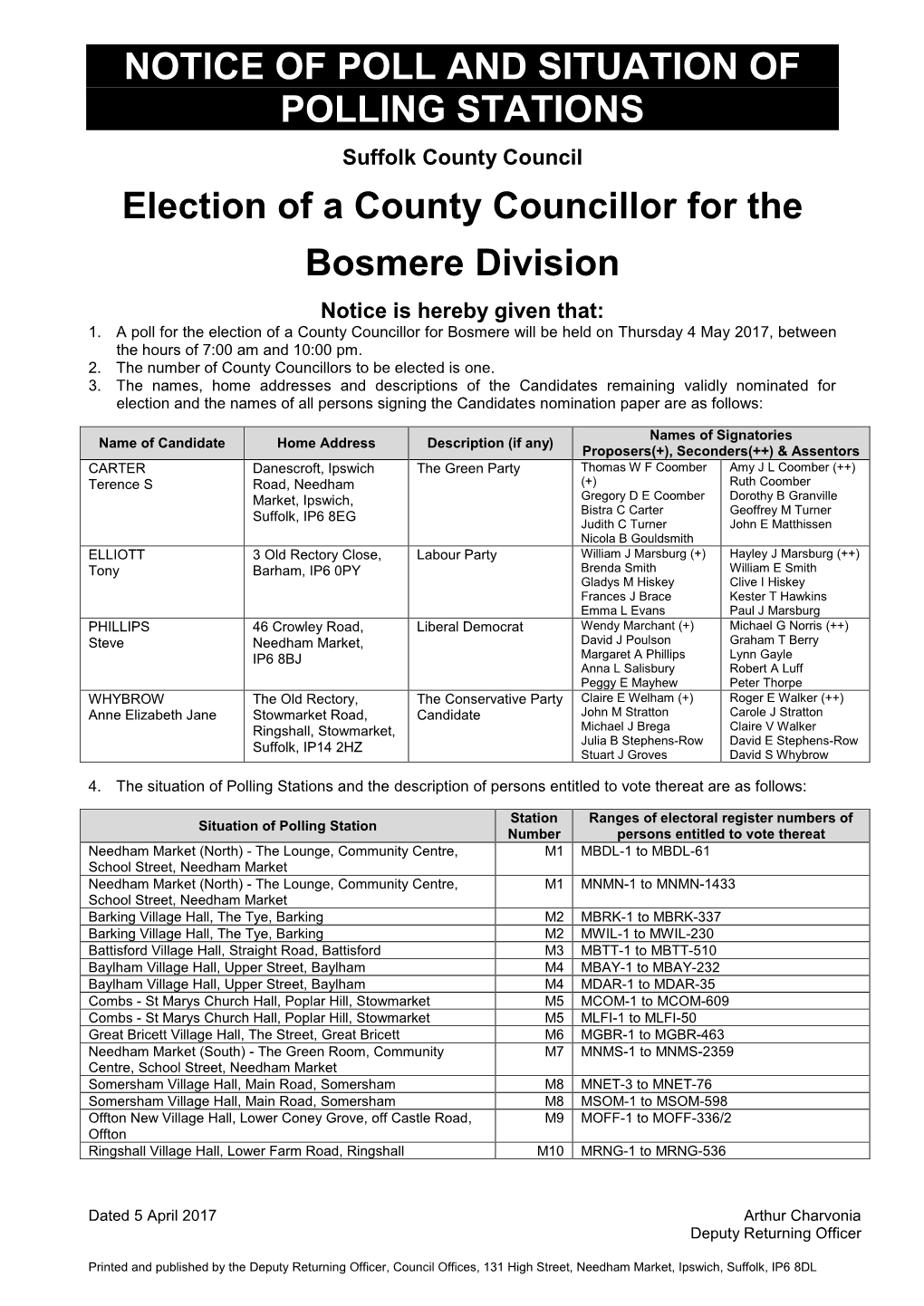 Notice of Poll and Situation of Polling Stations