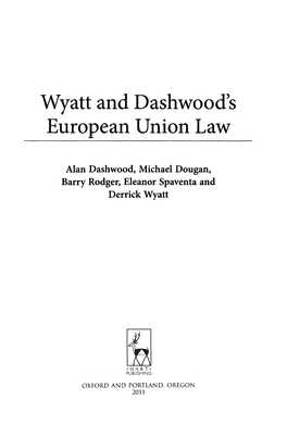 Wyatt and Dashwood's European Union Law