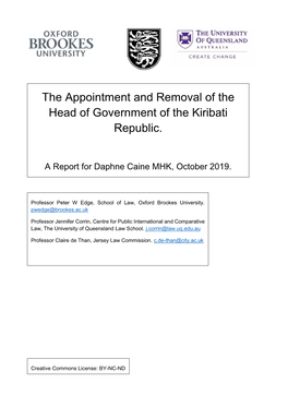 The Appointment and Removal of the Head of Government of the Kiribati Republic