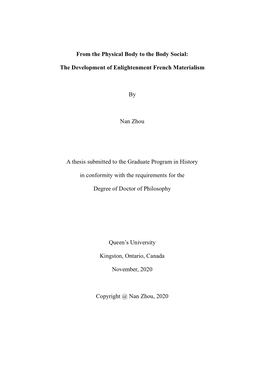 The Development of Enlightenment French Materialism