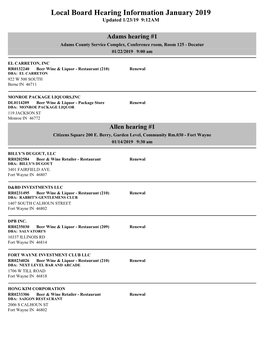 Local Board Hearing Information January 2019 Updated 1/23/19 9:12AM