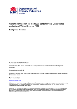 Water Sharing Plan for the NSW Border Rivers Unregulated and Alluvial Water Sources 2012