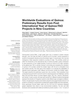 Worldwide Evaluations of Quinoa: Preliminary Results from Post International Year of Quinoa FAO Projects in Nine Countries