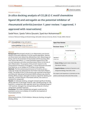In Silico Docking Analysis of CCL28 (CC Motif Chemokine Ligand