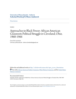 Approaches to Black Power: African American Grassroots Political Struggle in Cleveland, Ohio, 1960-1966 David M