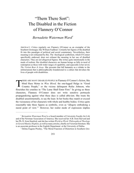 “Them There Sort”: the Disabled in the Fiction of Flannery O'connor