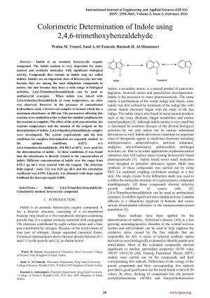 Colorimetric Determination of Indole Using 2,4,6-Trimethoxybenzaldehyde