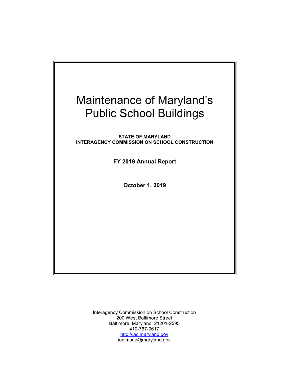 Maintenance of Maryland's Public School Buildings, FY2019