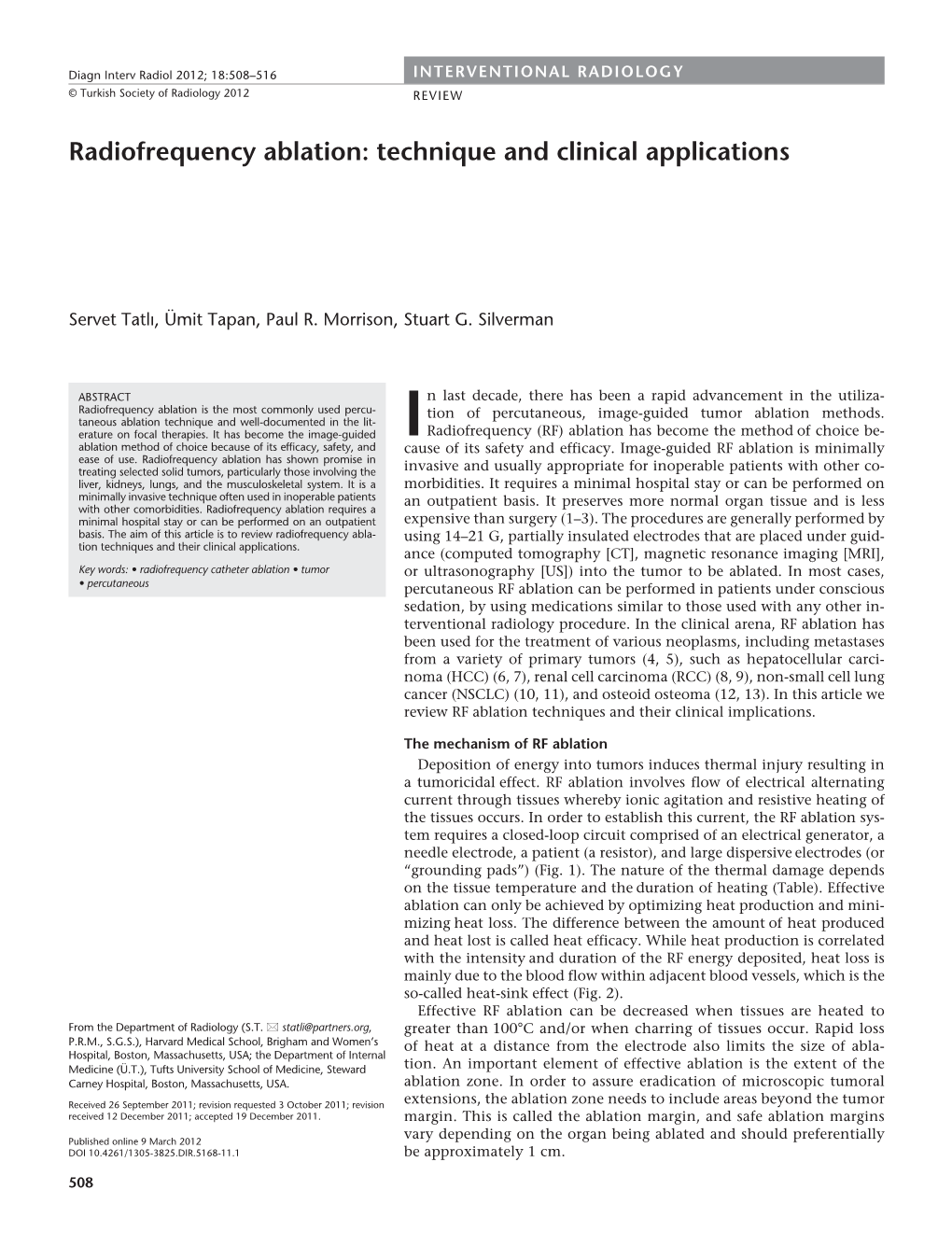 Radiofrequency Ablation: Technique and Clinical Applications