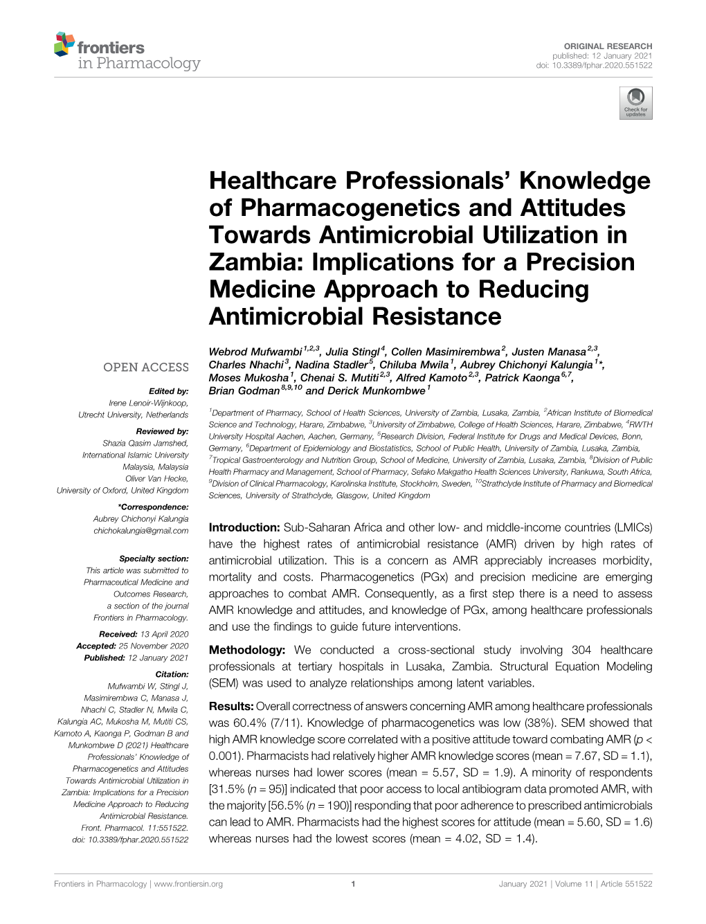 Healthcare Professionals' Knowledge of Pharmacogenetics and Attitudes