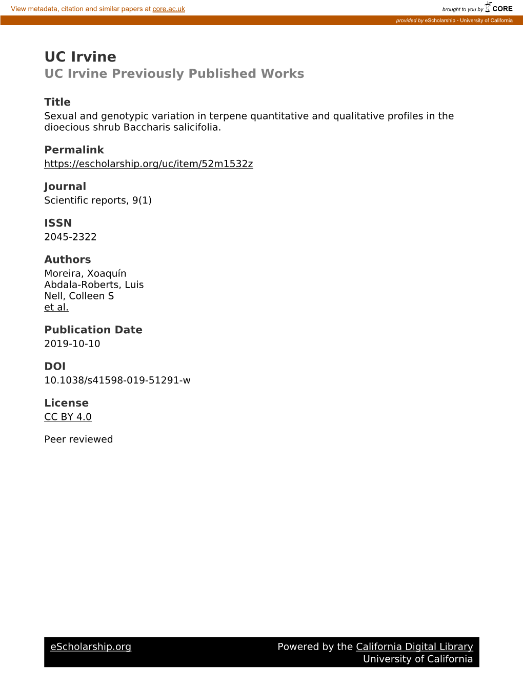 Sexual and Genotypic Variation in Terpene Quantitative and Qualitative Profiles in the Dioecious Shrub Baccharis Salicifolia