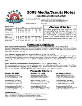 2008 Media/Scouts Notes Tuesday, October 28, 2008