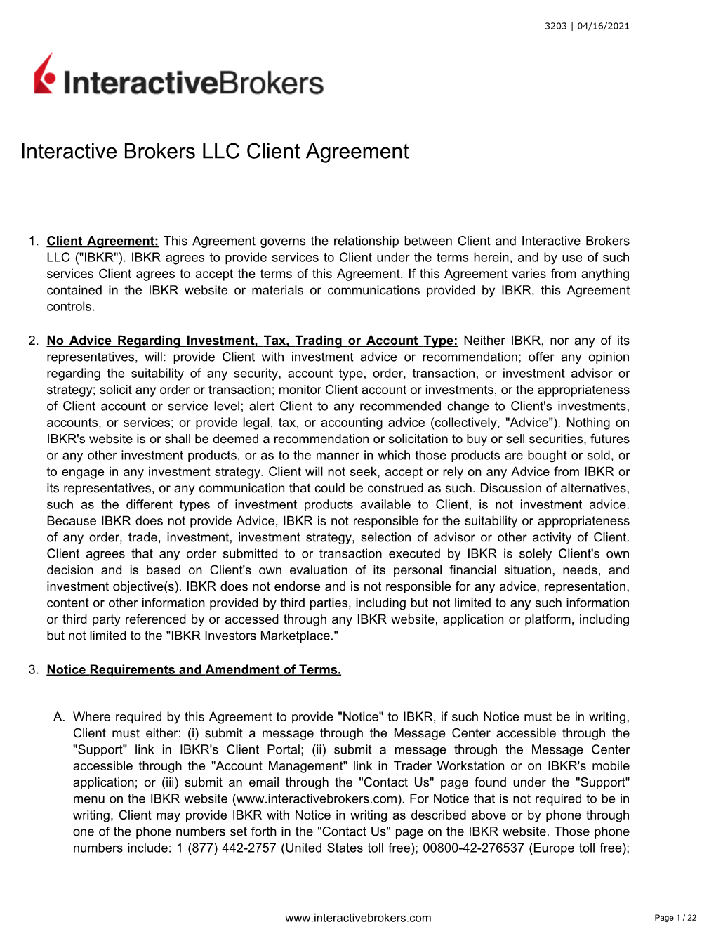 Interactive Brokers LLC Client Agreement