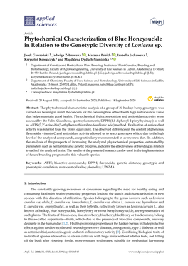 Phytochemical Characterization of Blue Honeysuckle in Relation to the Genotypic Diversity of Lonicera Sp