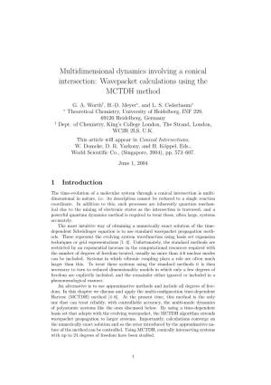 Multidimensional Dynamics Involving a Conical Intersection: Wavepacket Calculations Using the MCTDH Method