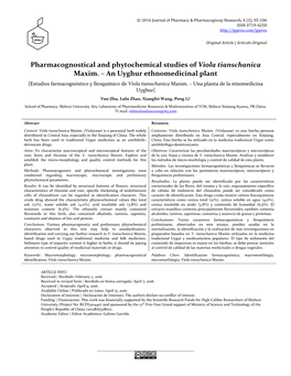 Pharmacognostical and Phytochemical Studies on Viola Tianschanica Maxim –An Uyghur Ethnomedicinal Plant