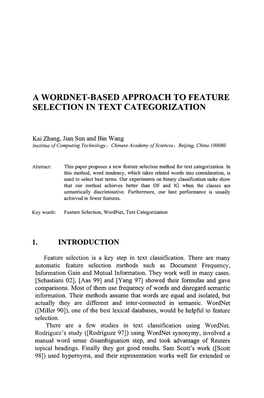 A Wordnet-Based Approach to Feature Selection in Text Categorization