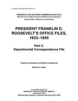 President Franklin D. Roosevelt's Office Files