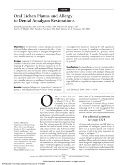 Oral Lichen Planus and Allergy to Dental Amalgam Restorations