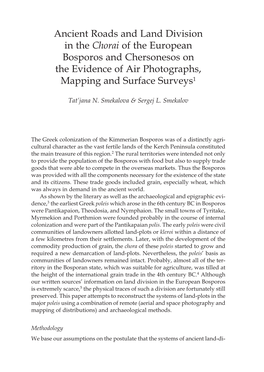 Ancient Roads and Land Division in the Chorai of the European Bosporos and Chersonesos on the Evidence of Air Photographs, Mapping and Surface Surveys1