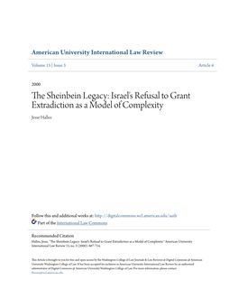 The Sheinbein Legacy: Israel's Refusal to Grant Extradiction As A