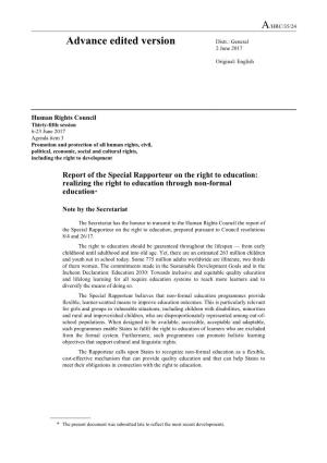 Report of the Special Rapporteur on the Right to Education, Koumbou