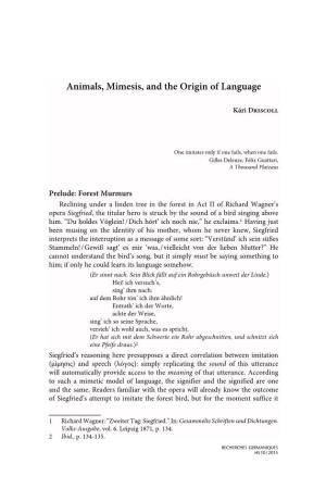 Animals, Mimesis, and the Origin of Language