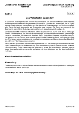 Juristisches Repetitorium Verwaltungsrecht at Hamburg Hemmer Fall 14 Das Volksfest in Eppendorf