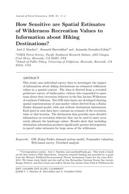 How Sensitive Are Spatial Estimates of Wilderness Recreation Values to Information About Hiking Destinations? José J