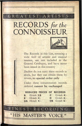 His Master's Voice Records for the Conosseur Catalogue