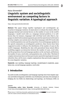 Linguistic System and Sociolinguistic Environment As Competing Factors in Linguistic Variation: a Typological Approach