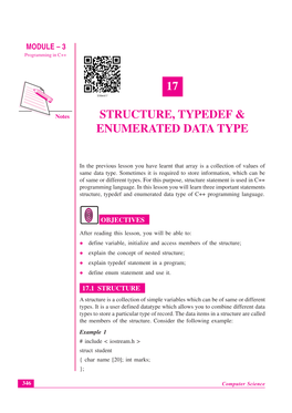 Lesson 17. Structure, Type Def & Enumerated Data Type