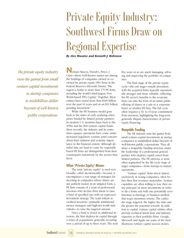 Private Equity Industry: Southwest Firms Draw on Regional Expertise by Alex Musatov and Kenneth J