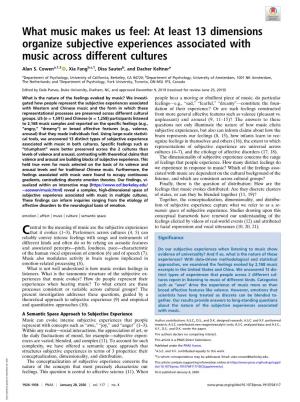 At Least 13 Dimensions Organize Subjective Experiences Associated with Music Across Different Cultures