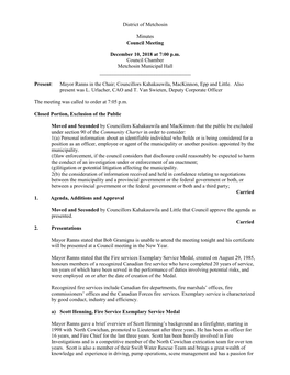 District of Metchosin Minutes Council Meeting December 10, 2018 at 7:00