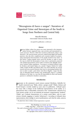 Narratives of Organized Crime and Stereotypes of the South in Songs from Northern and Central Italy